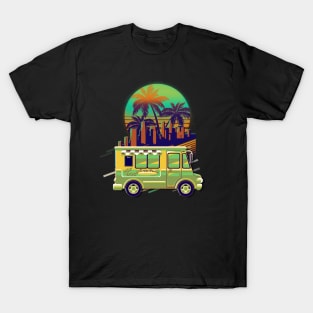 Hotdog Truck Retro Sunset Style T-Shirt